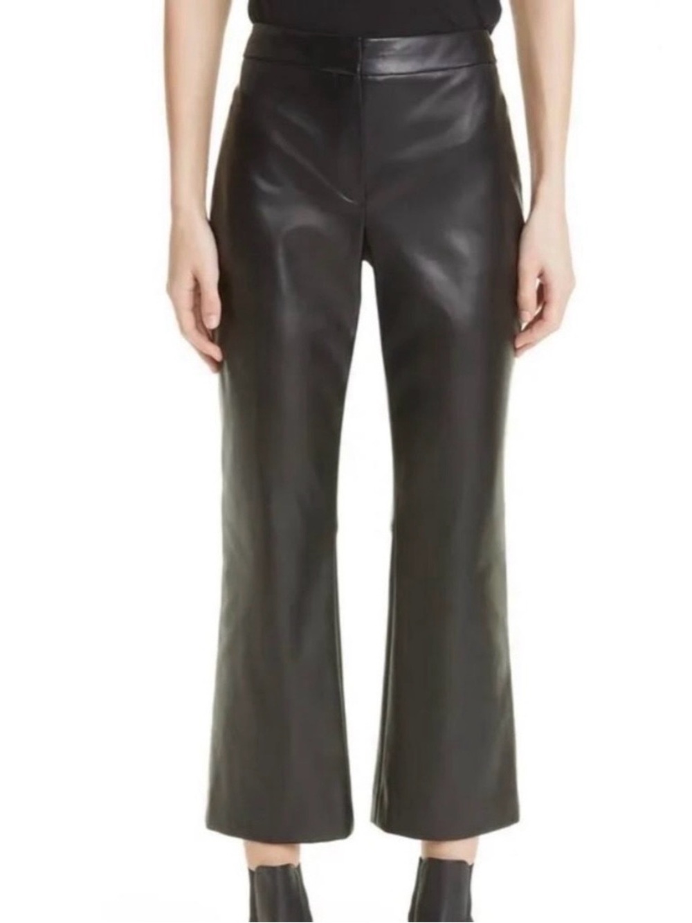 Theory Bedford Faux Leather Kick Flare Pants Ankle Dressy Classy Black